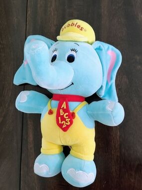 Fiesta Blue & Yellow Elephant Plush with Pink Ear Accents